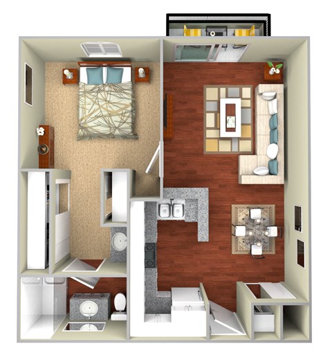 Floor plan for 1 bed, 1 bath, 760 sqft